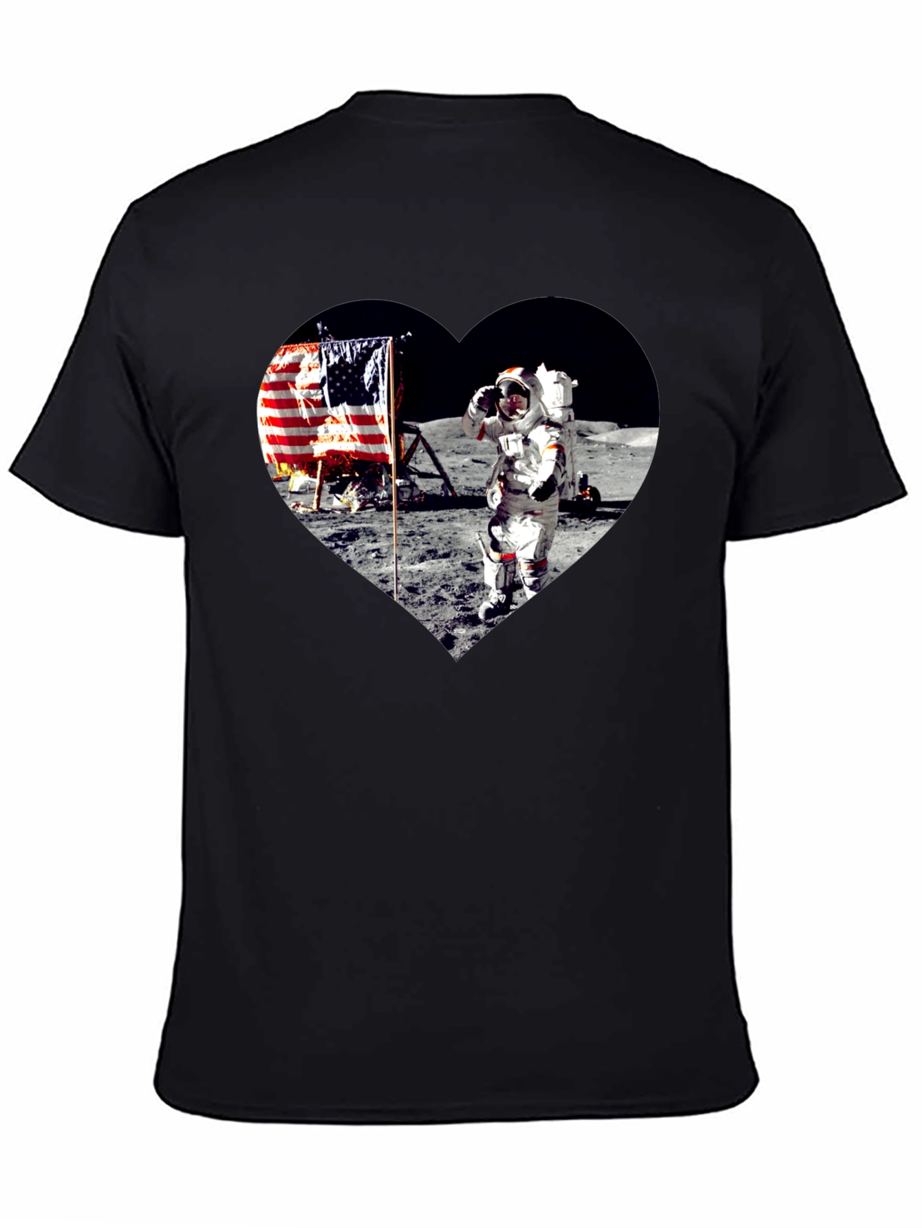 Moon Landing Heart Graphic Black T-Shirt