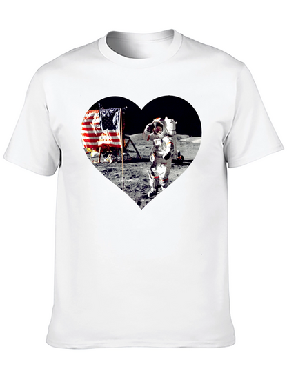 Moon Landing Heart Graphic Black T-Shirt