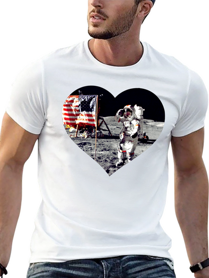 Moon Landing Heart Graphic Black T-Shirt
