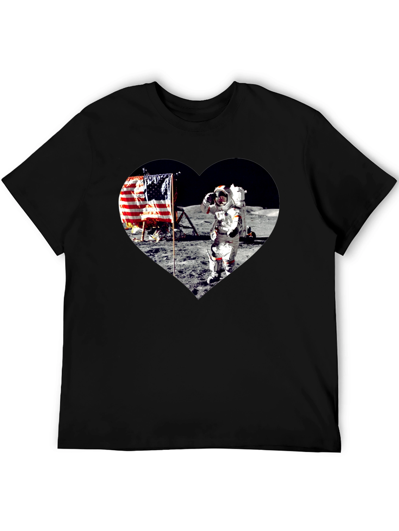 Moon Landing Heart Graphic Black T-Shirt
