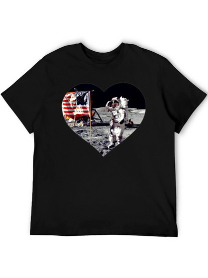 Moon Landing Heart Graphic Black T-Shirt
