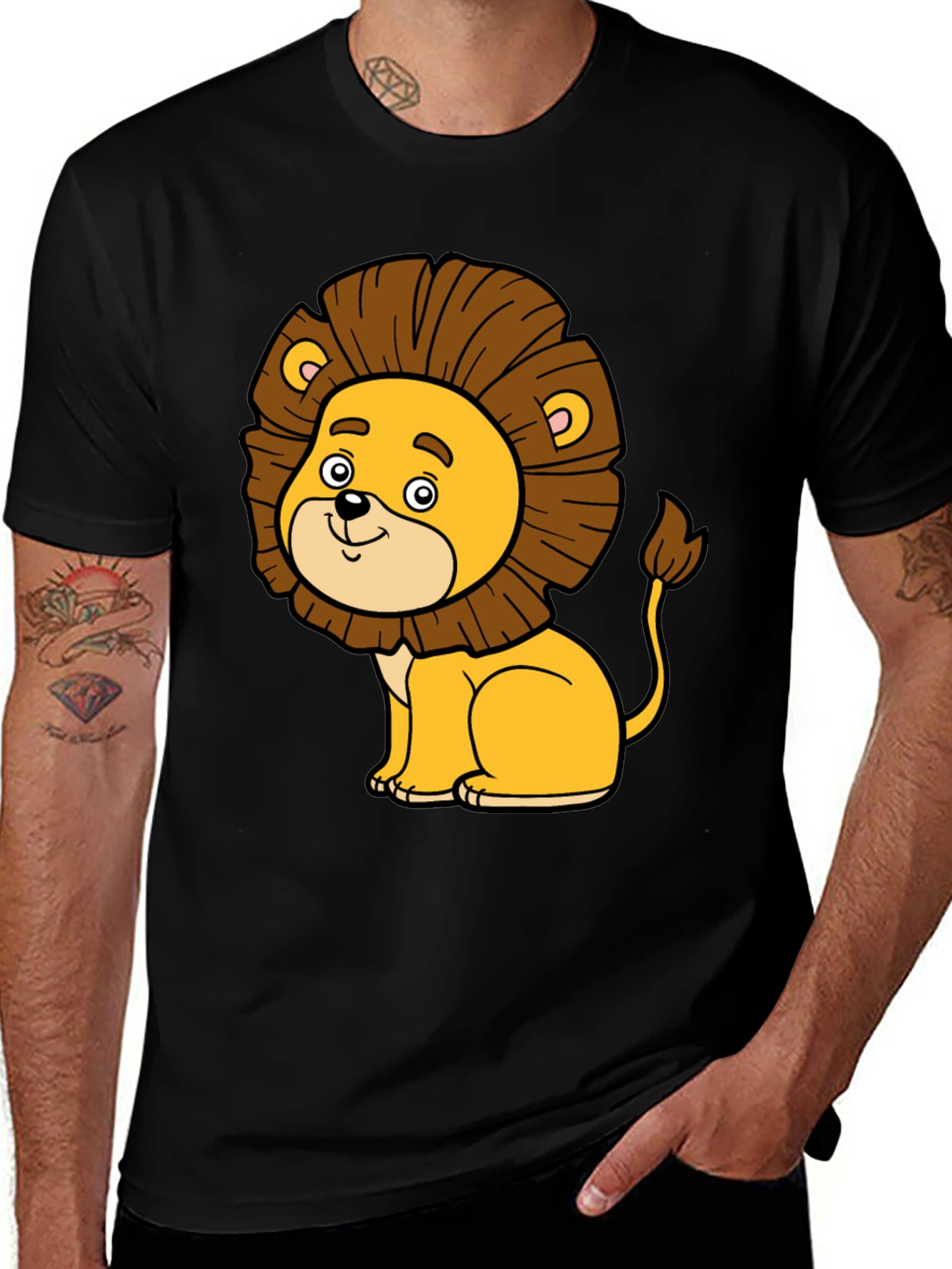 Cute Cartoon Lion Black T-Shirt - Fun Graphic Tee