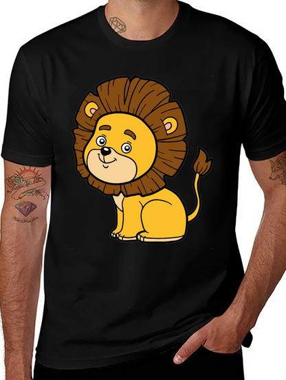 Cute Cartoon Lion Black T-Shirt - Fun Graphic Tee