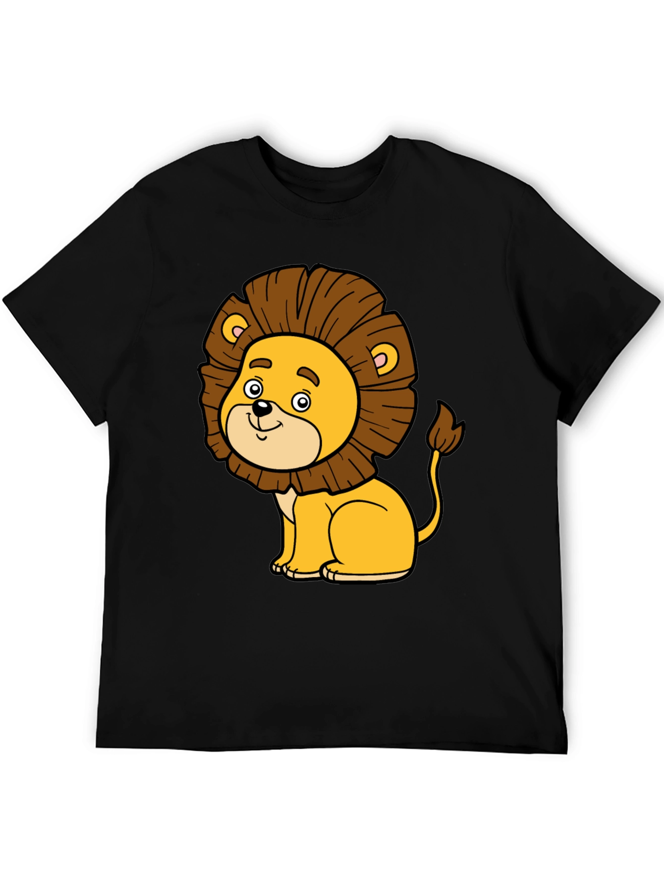 Cute Cartoon Lion Black T-Shirt - Fun Graphic Tee