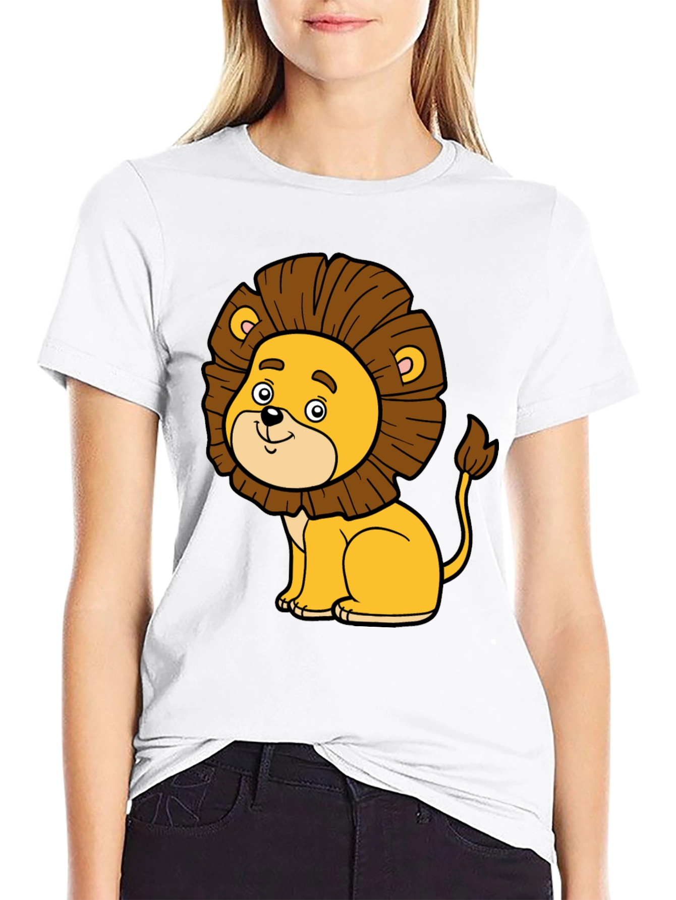 Cute Cartoon Lion Black T-Shirt - Fun Graphic Tee