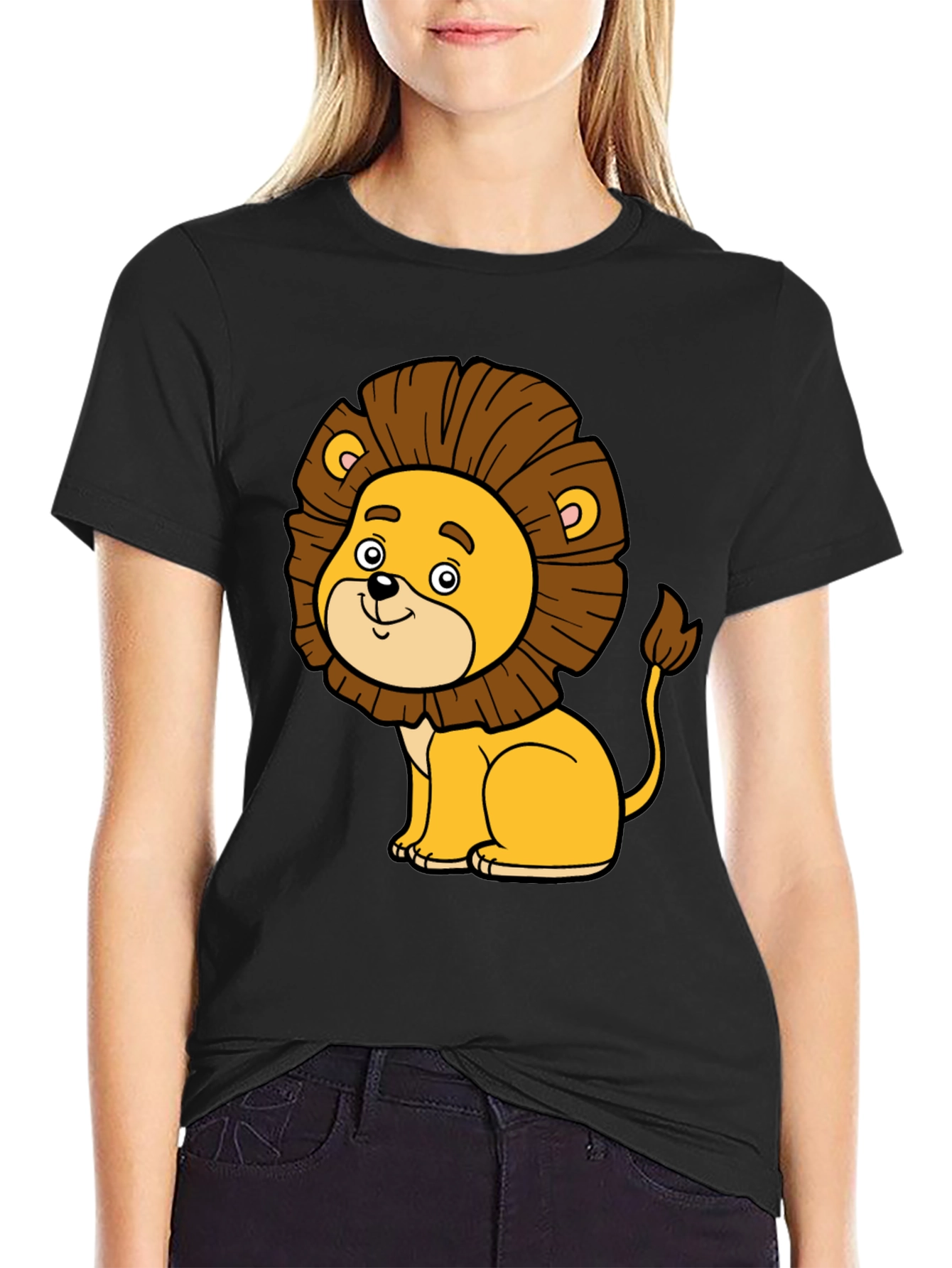 Cute Cartoon Lion Black T-Shirt - Fun Graphic Tee