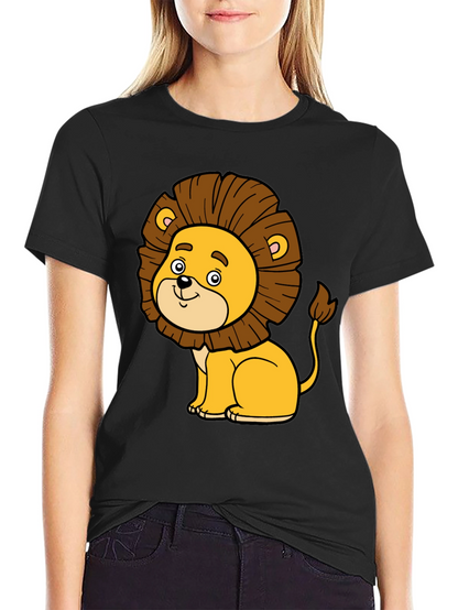 Cute Cartoon Lion Black T-Shirt - Fun Graphic Tee