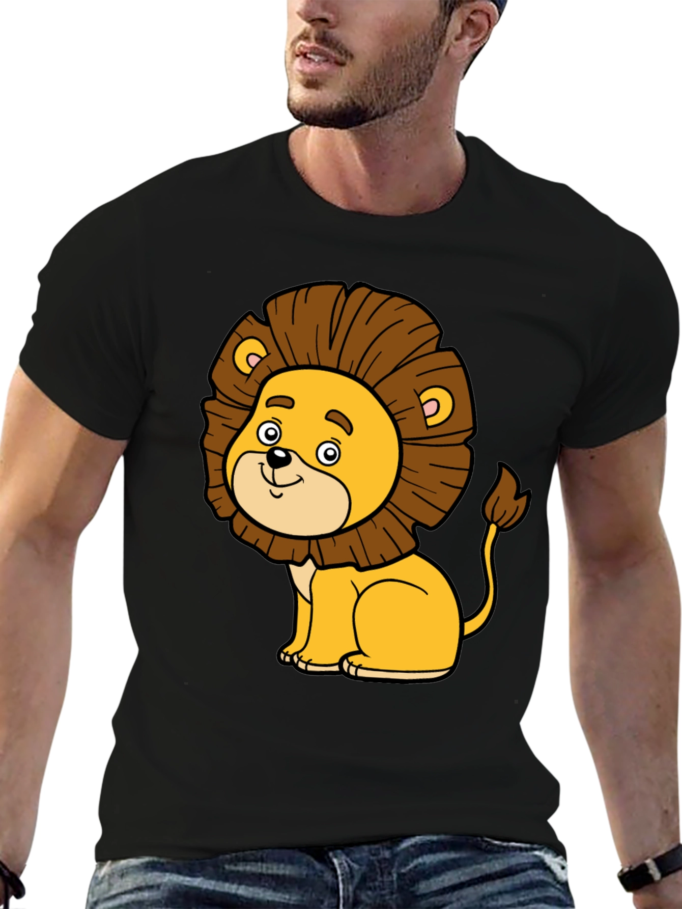 Cute Cartoon Lion Black T-Shirt - Fun Graphic Tee