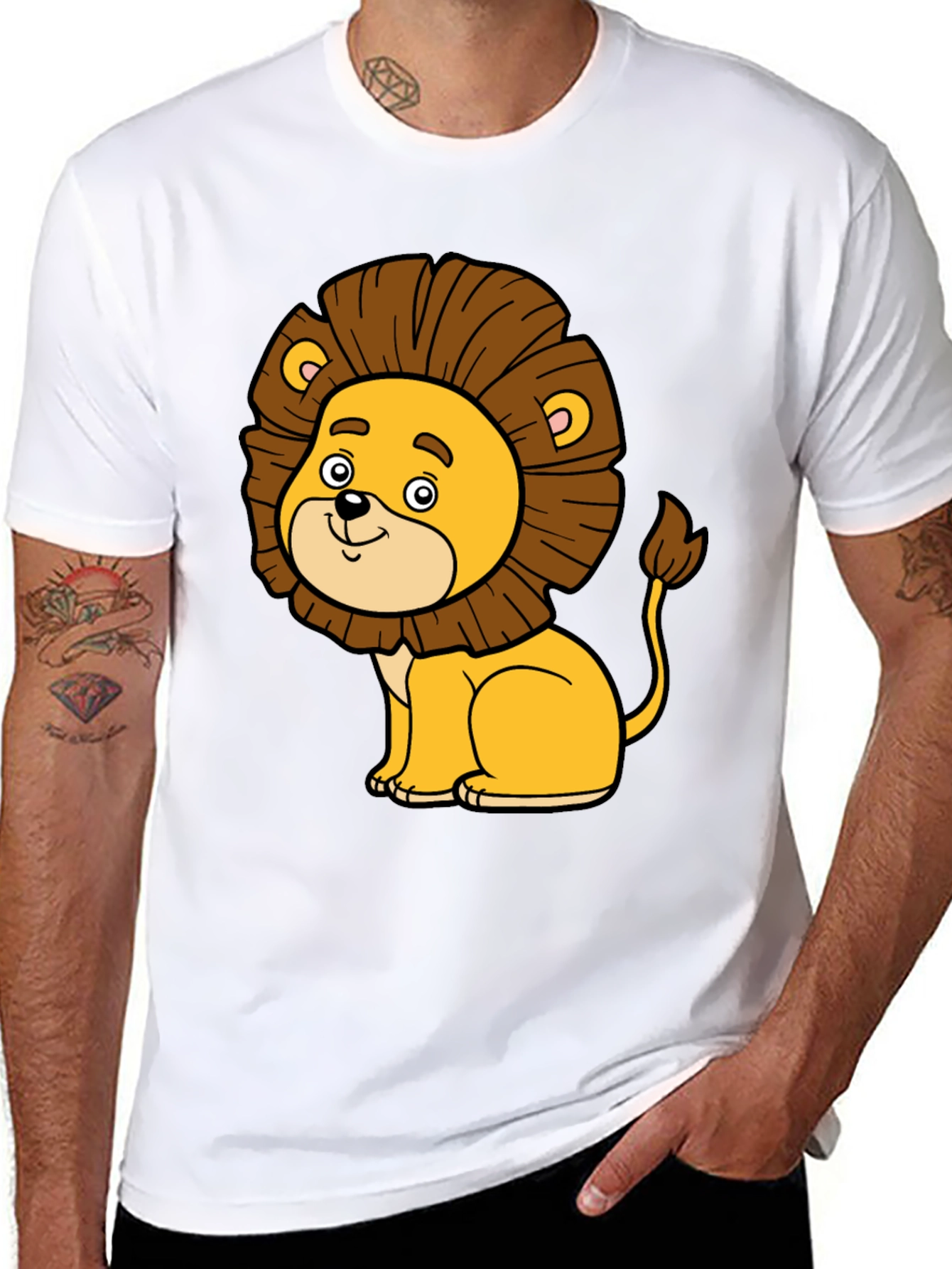 Cute Cartoon Lion Black T-Shirt - Fun Graphic Tee