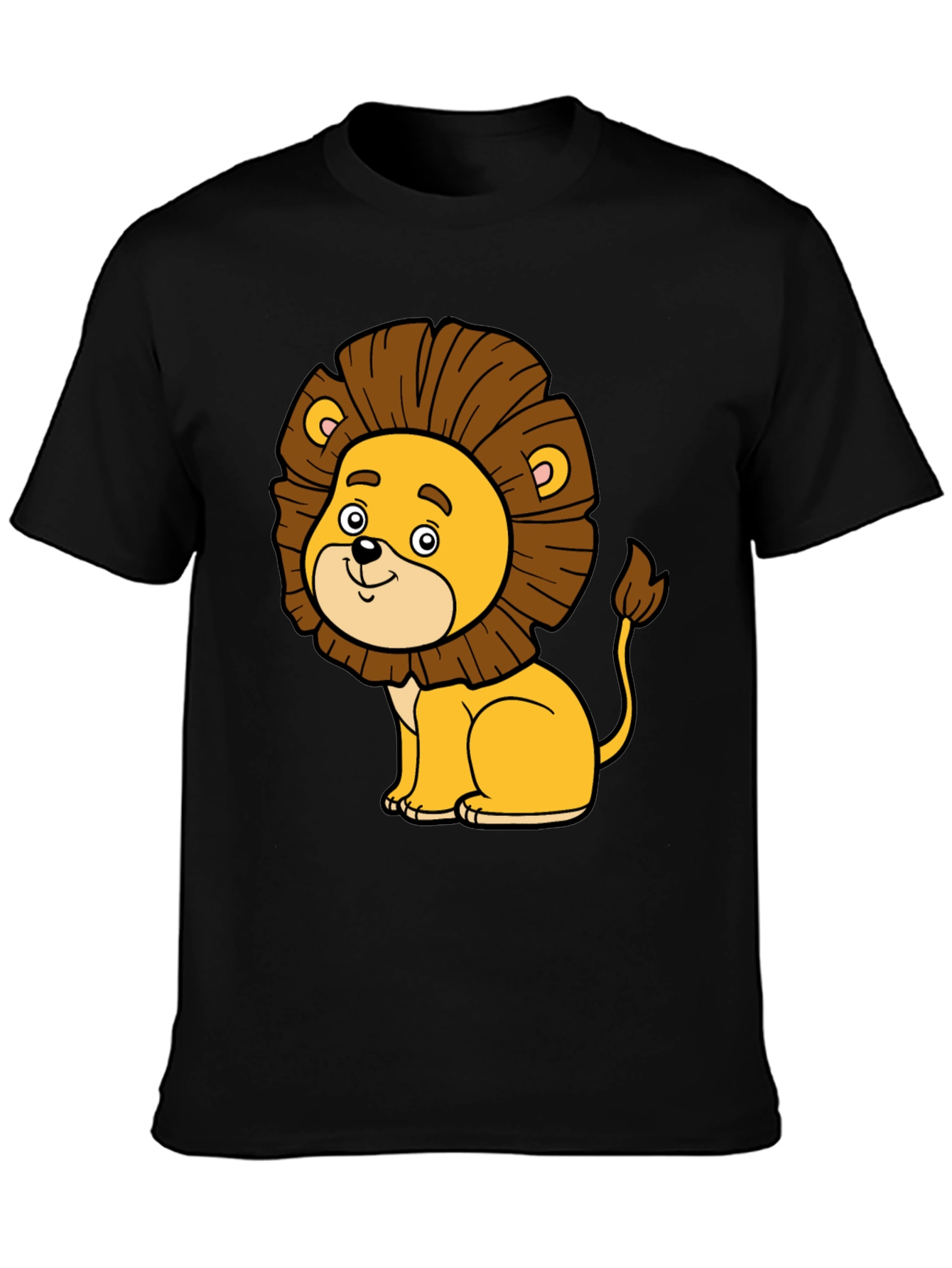 Cute Cartoon Lion Black T-Shirt - Fun Graphic Tee