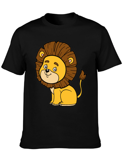 Cute Cartoon Lion Black T-Shirt - Fun Graphic Tee