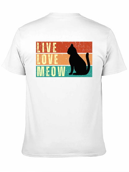 Live Love Meow Cat Silhouette Graphic Tee