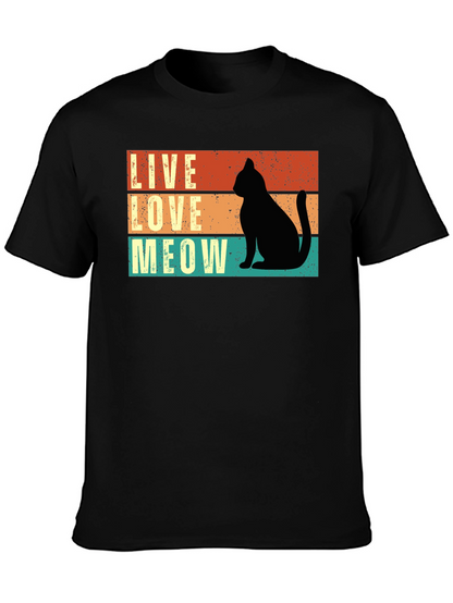 Live Love Meow Cat Silhouette Graphic Tee