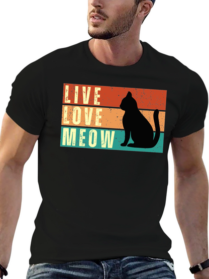 Live Love Meow Cat Silhouette Graphic Tee