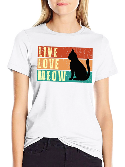 Live Love Meow Cat Silhouette Graphic Tee