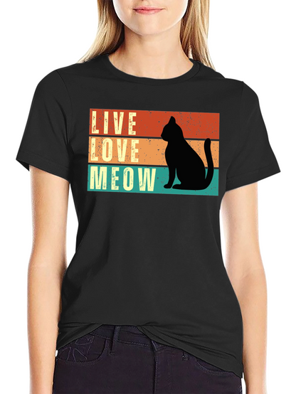 Live Love Meow Cat Silhouette Graphic Tee