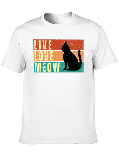 Live Love Meow Cat Silhouette Graphic Tee