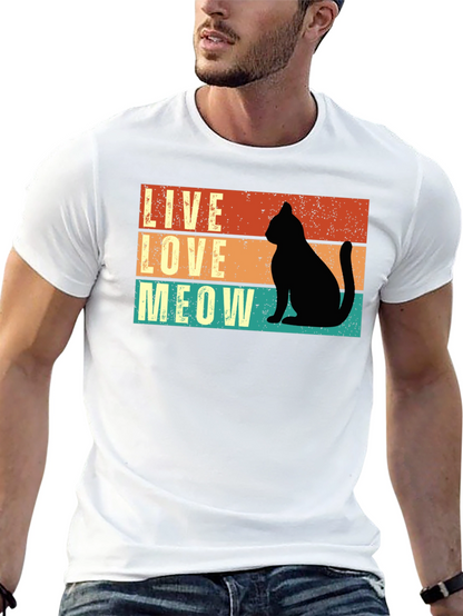 Live Love Meow Cat Silhouette Graphic Tee