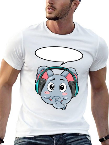 Cartoon Elephant Headphones Black T-Shirt