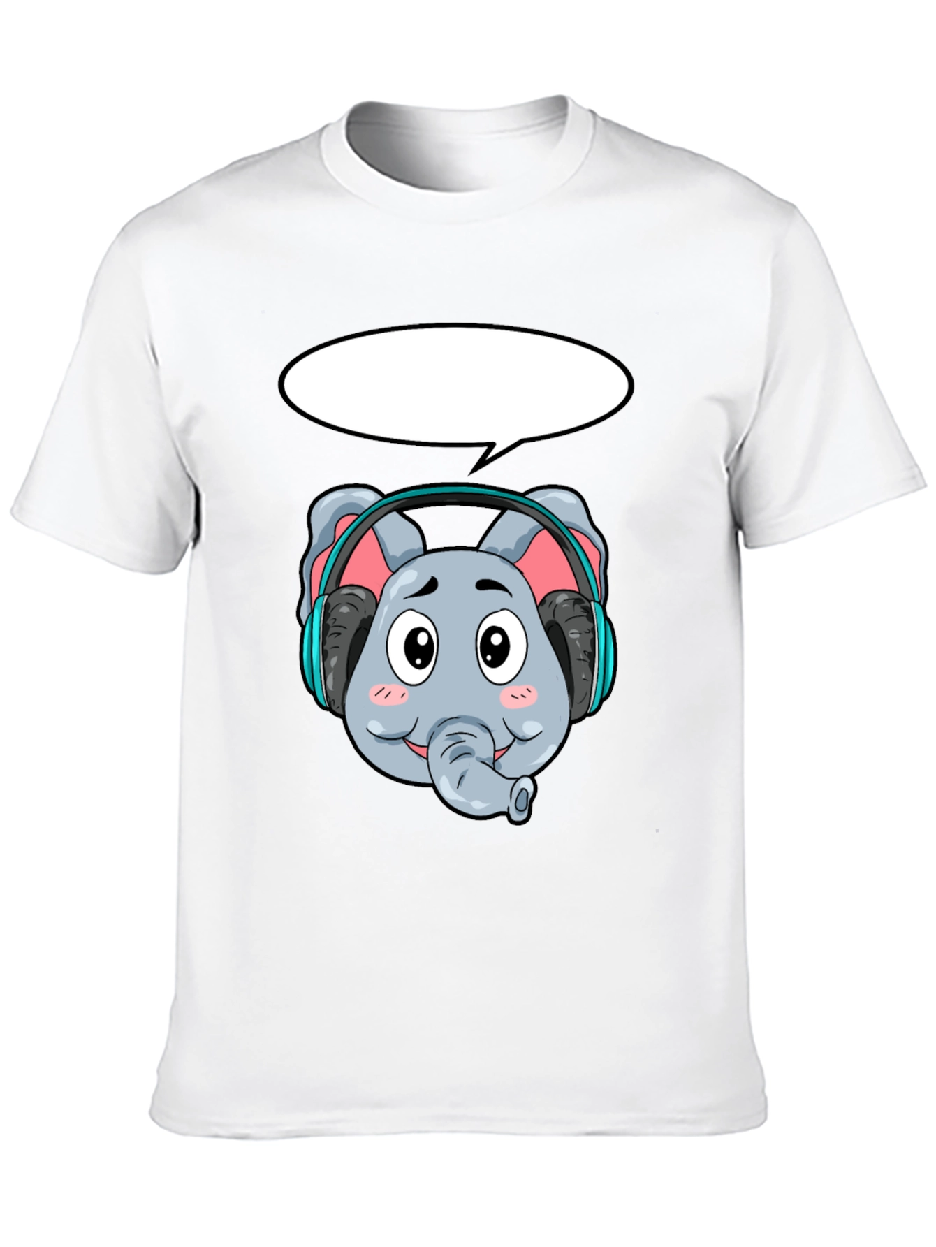 Cartoon Elephant Headphones Black T-Shirt