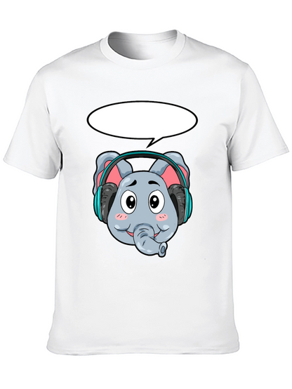 Cartoon Elephant Headphones Black T-Shirt