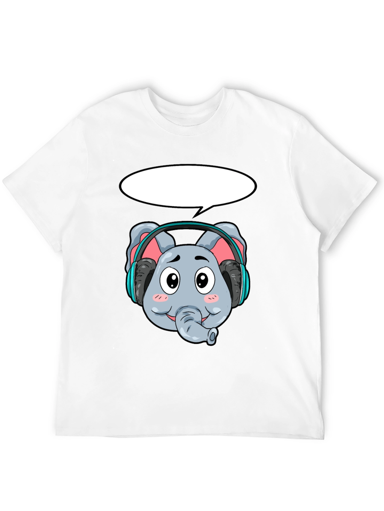 Cartoon Elephant Headphones Black T-Shirt