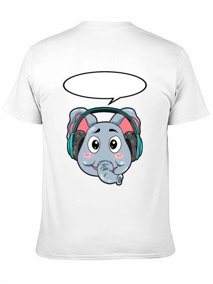 Cartoon Elephant Headphones Black T-Shirt