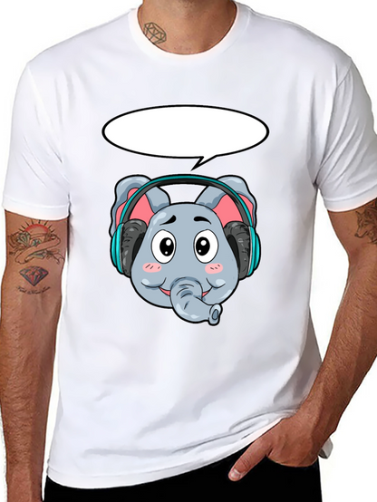 Cartoon Elephant Headphones Black T-Shirt