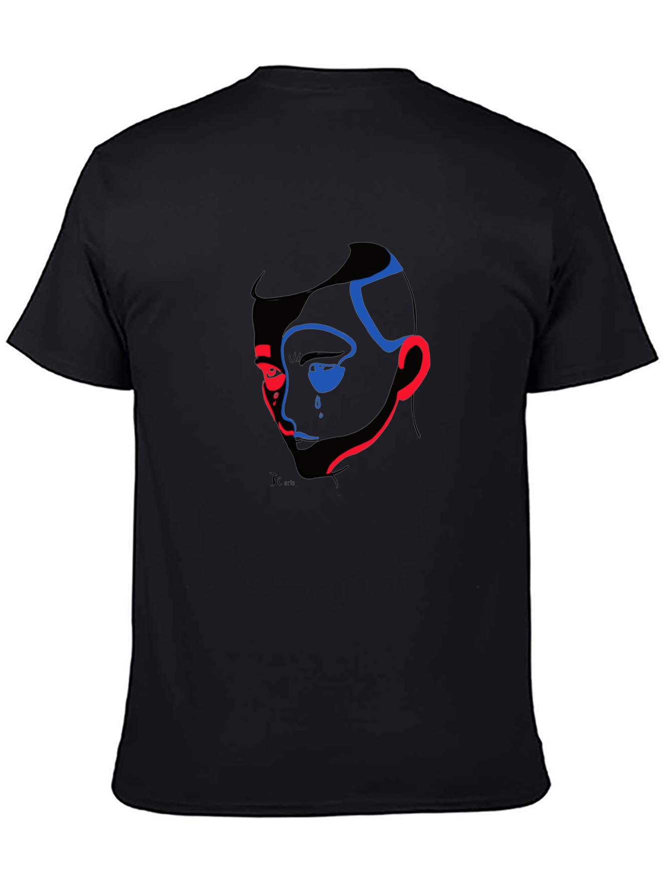 Abstract Face Graphic Print Black T-Shirt