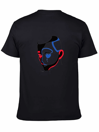 Abstract Face Graphic Print Black T-Shirt