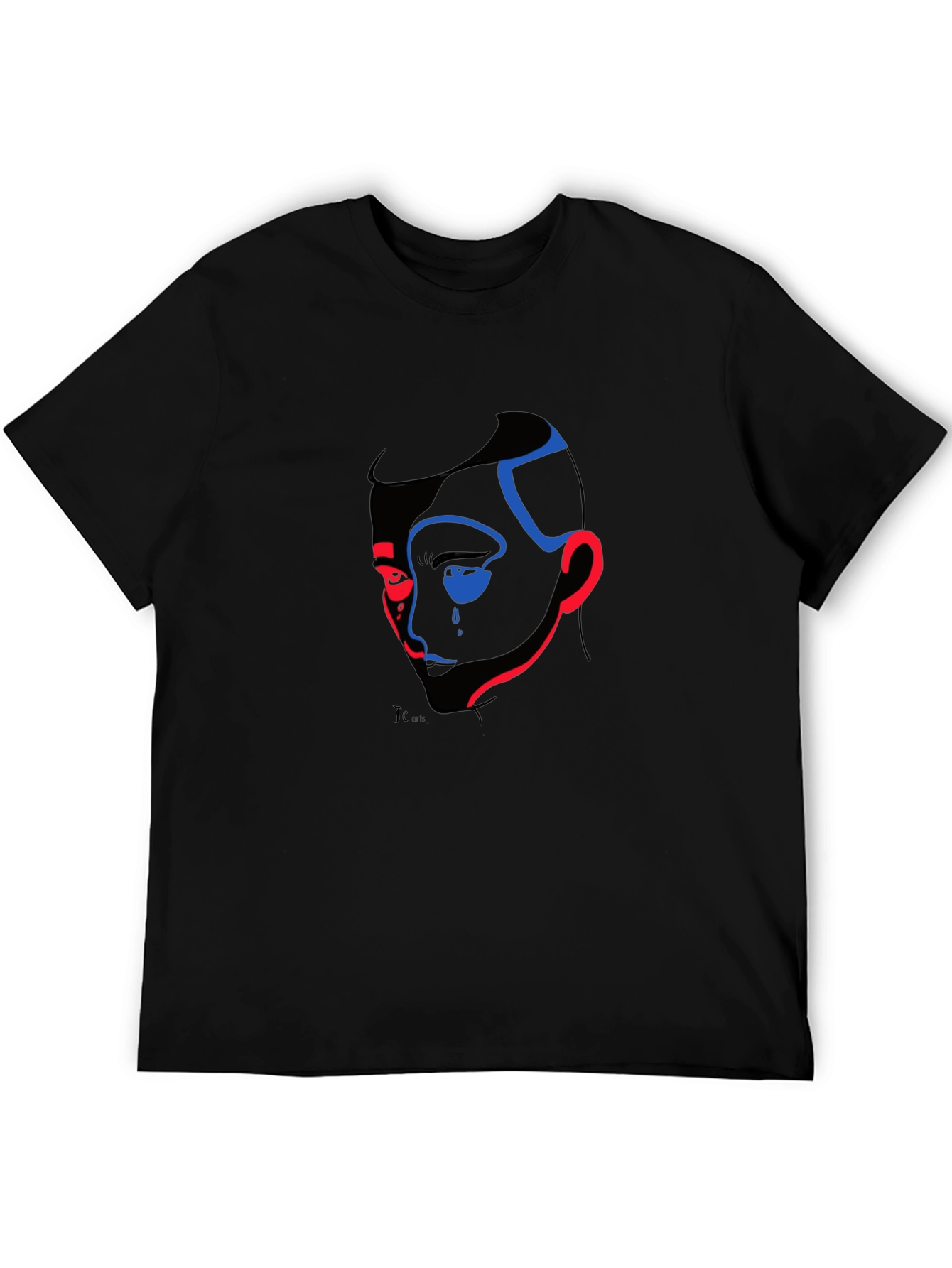 Abstract Face Graphic Print Black T-Shirt