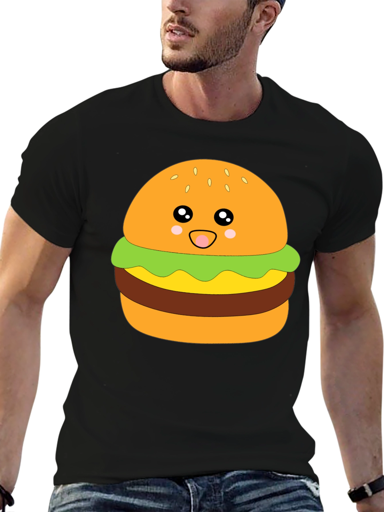 Kawaii Burger Graphic Tee - Unisex Black T-Shirt