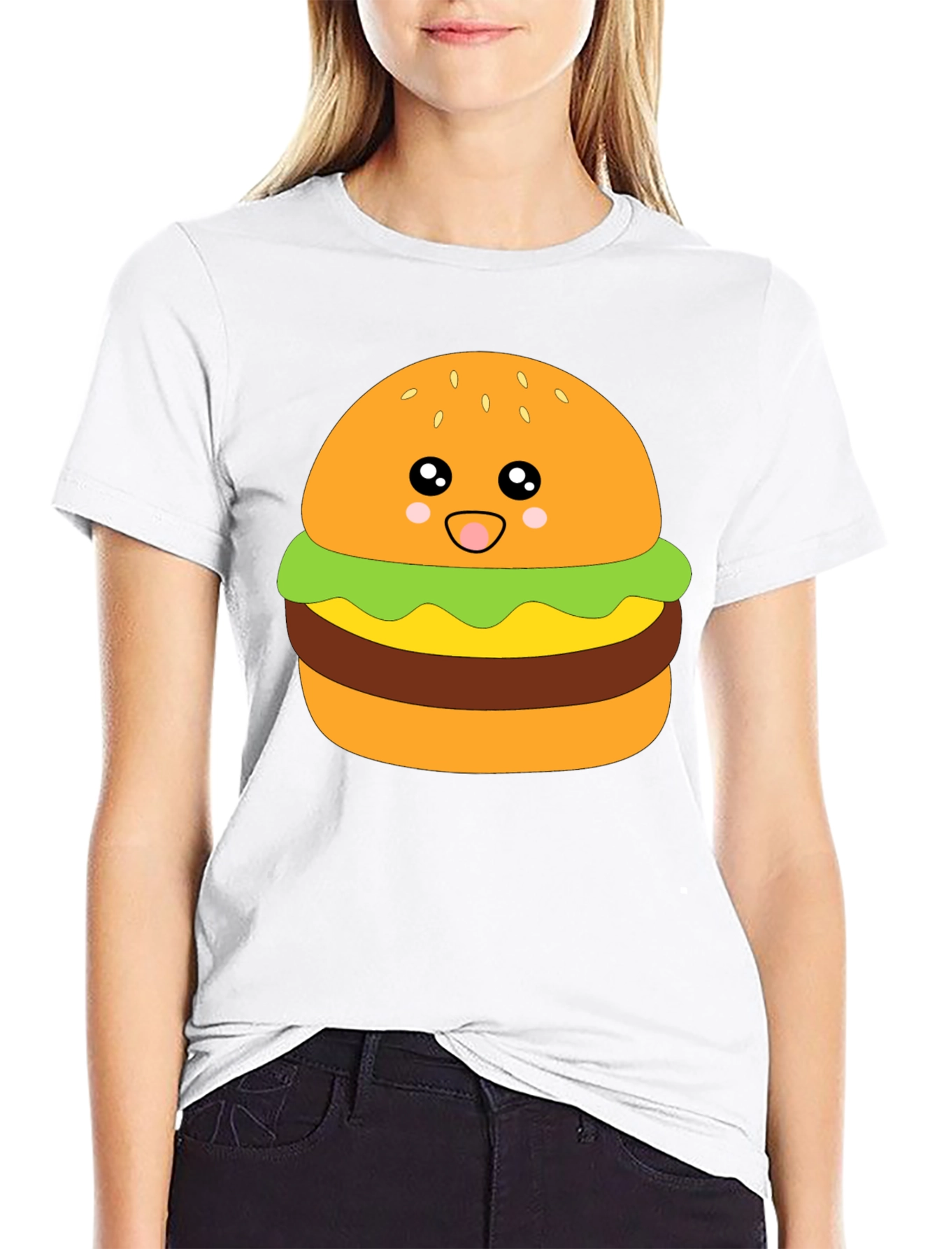 Kawaii Burger Graphic Tee - Unisex Black T-Shirt