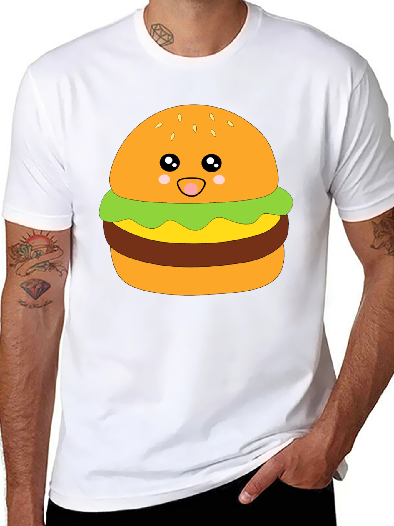 Kawaii Burger Graphic Tee - Unisex Black T-Shirt