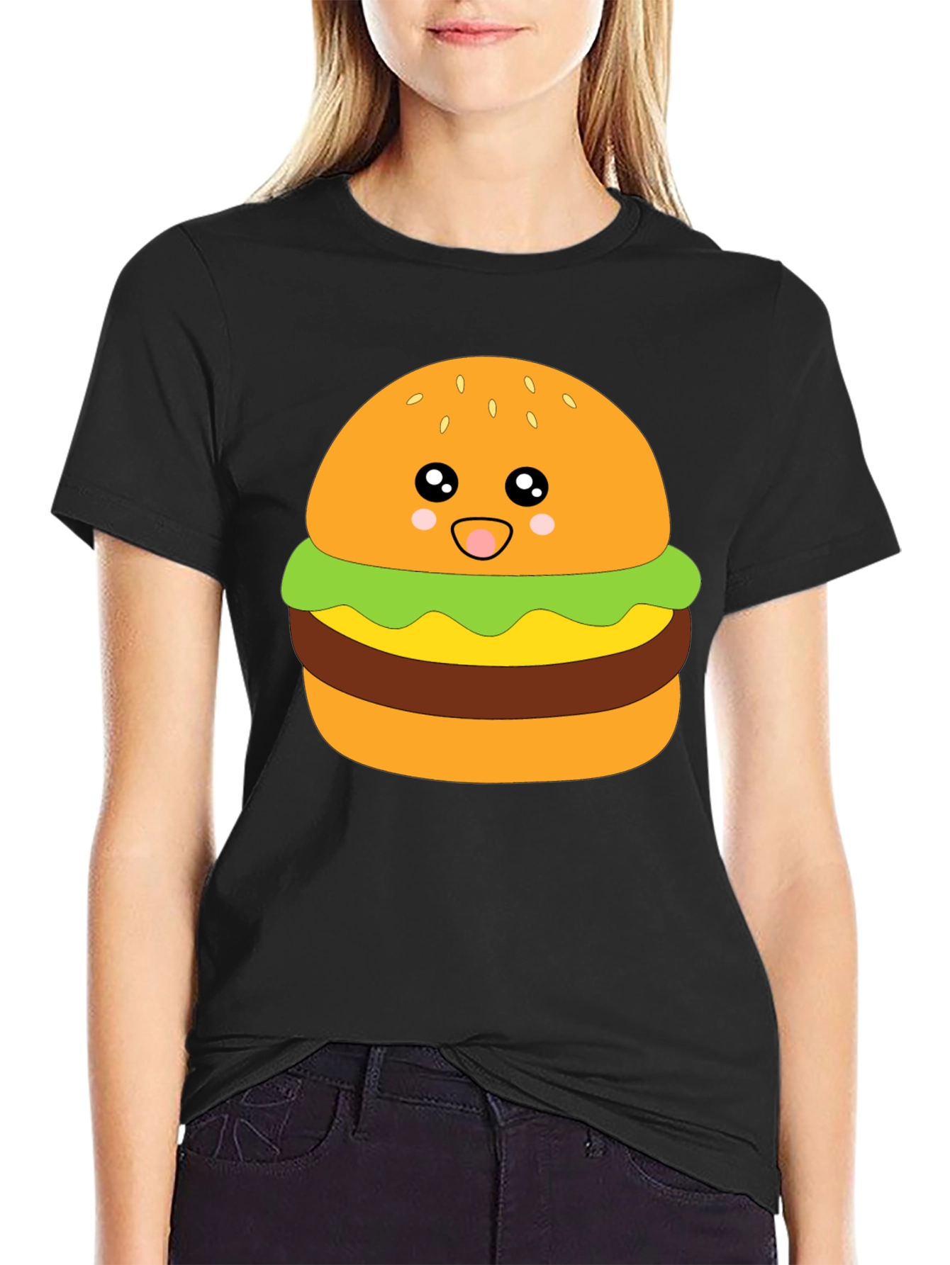 Kawaii Burger Graphic Tee - Unisex Black T-Shirt
