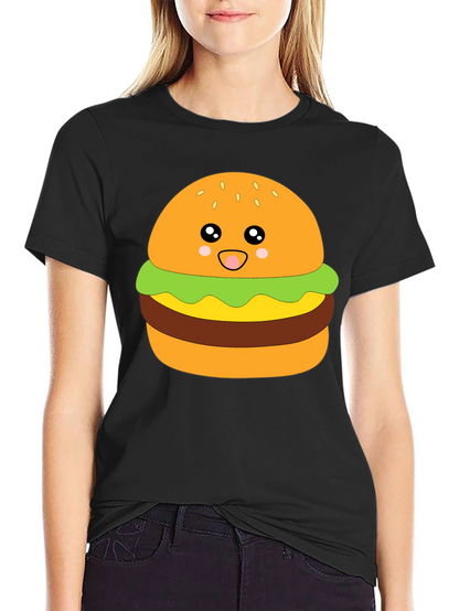 Kawaii Burger Graphic Tee - Unisex Black T-Shirt