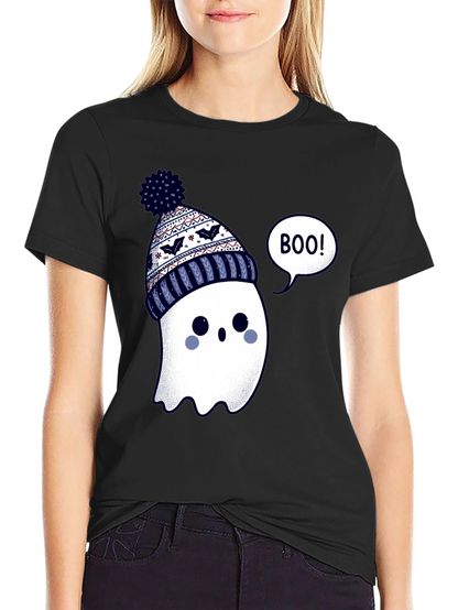 Cute Ghost in Beanie T-Shirt - Halloween Style