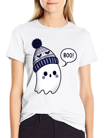 Cute Ghost in Beanie T-Shirt - Halloween Style