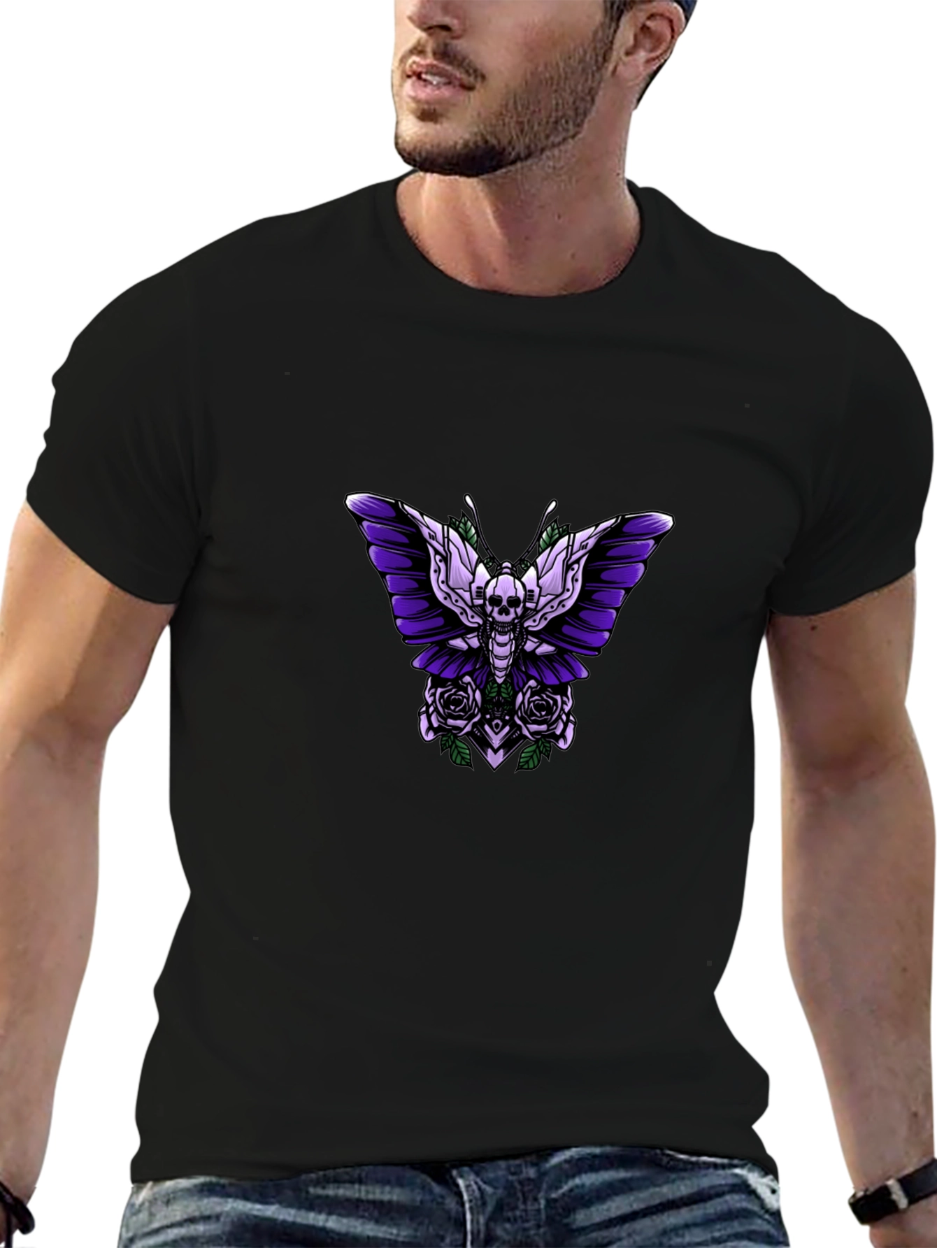 Skull Butterfly Graphic Tee - Edgy Style