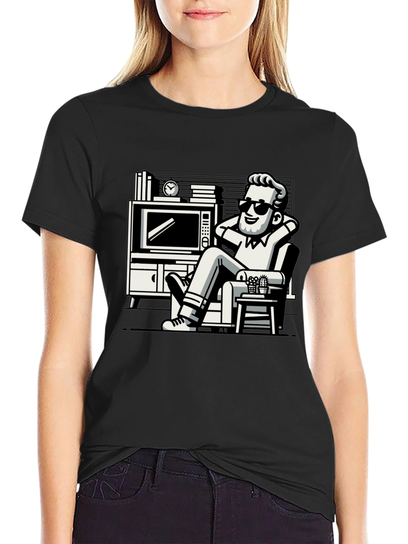 Relaxing Man Cartoon Graphic T-Shirt