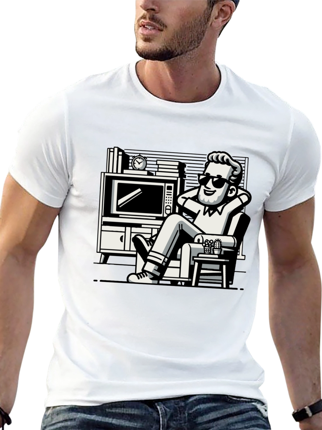 Relaxing Man Cartoon Graphic T-Shirt