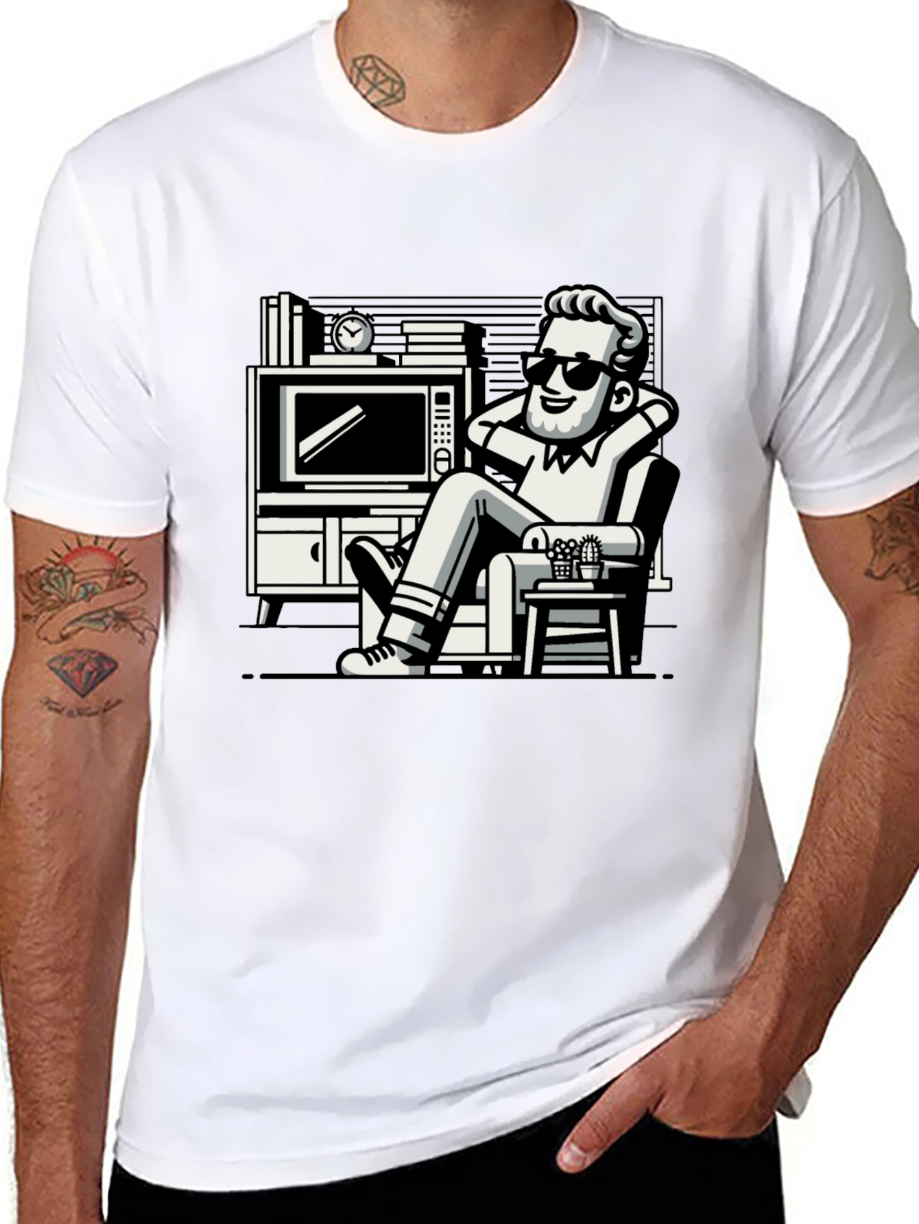 Relaxing Man Cartoon Graphic T-Shirt