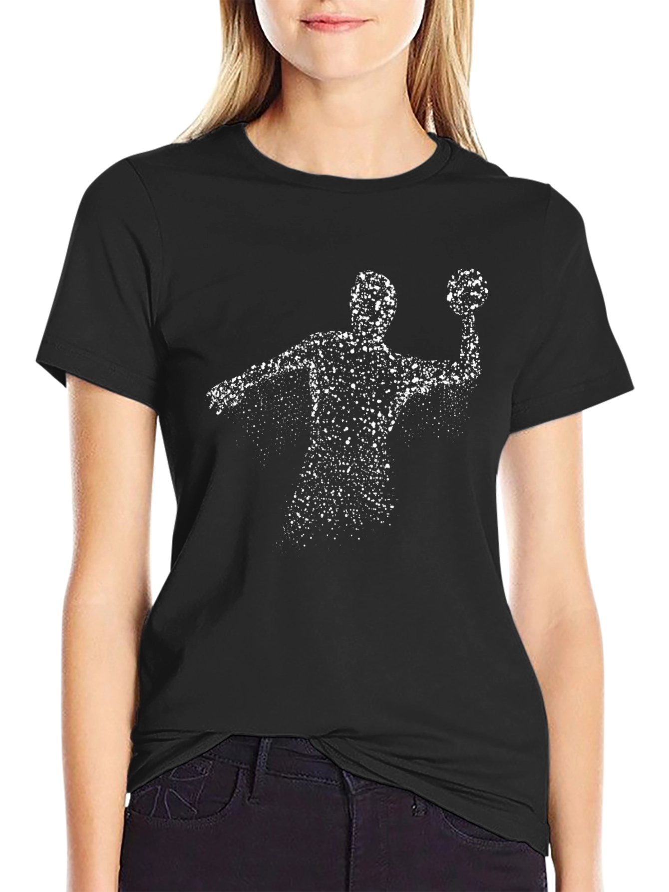 Handball Player Graphic Tee - Black Cotton T-Shirt