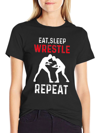 Eat Sleep Wrestle Repeat Black Graphic Tee