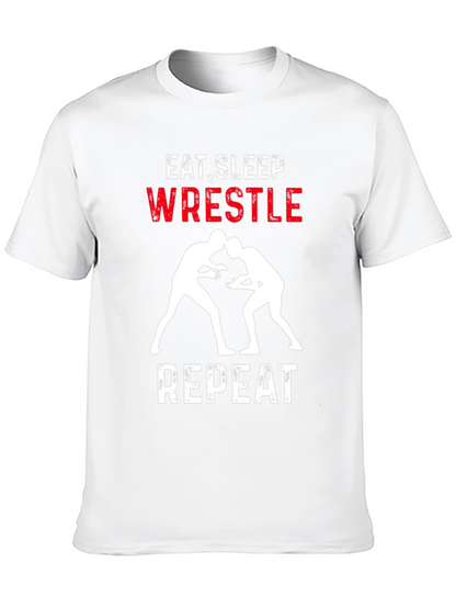 Eat Sleep Wrestle Repeat Black Graphic Tee