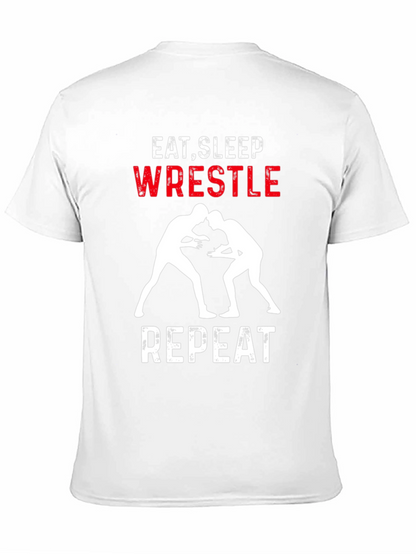 Eat Sleep Wrestle Repeat Black Graphic Tee