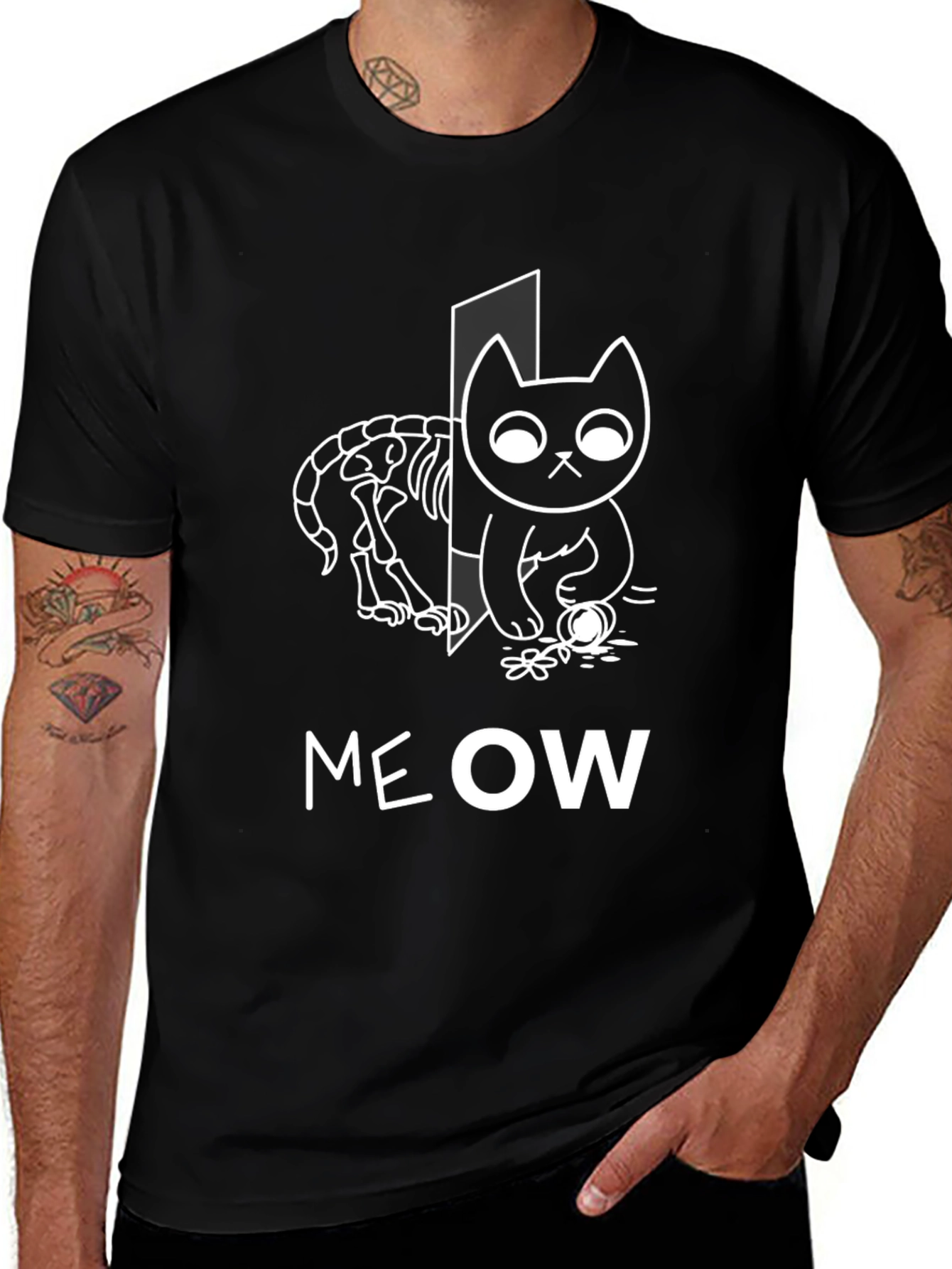 Meow Cat T-Shirt Halloween Cat Shirt Skeleton Cat Tee