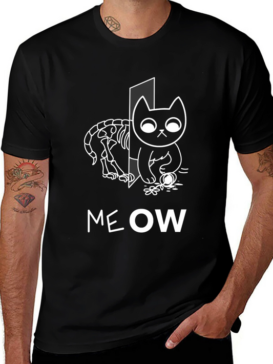 Meow Cat T-Shirt Halloween Cat Shirt Skeleton Cat Tee