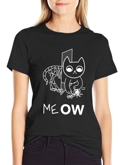 Meow Cat T-Shirt Halloween Cat Shirt Skeleton Cat Tee