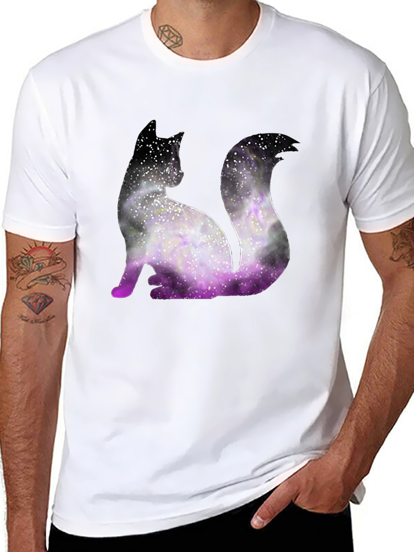 Galaxy Cat Graphic Tee - Trendy Black T-Shirt
